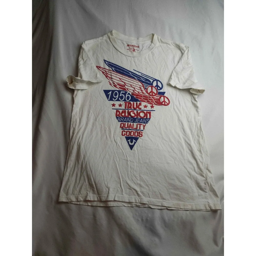 True Religion 1956 Quality Goods Graphic Tee Shirt Men's White Short Sleeve - L